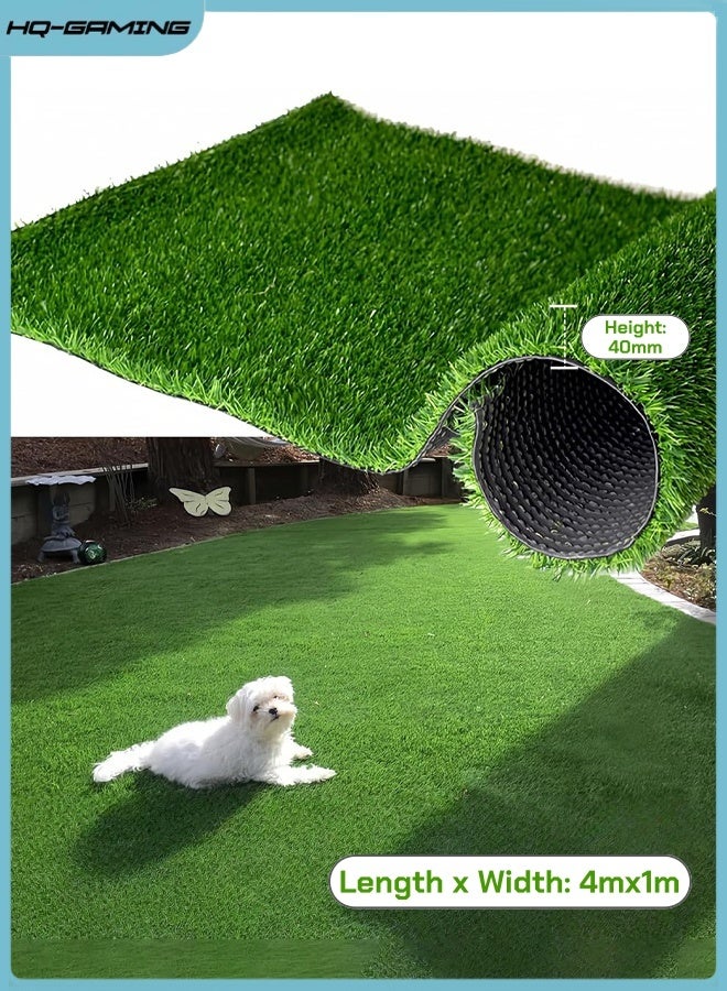 إتش كيو جيمنغ سجادة عشب صناعي للاستخدام الداخلي والخارجي، عشب صناعي واقعي، سجادة عشب صناعي مع فتحات تصريف للفناء والشرفة والساحات والحدائق (4م × 1م) - Image 1